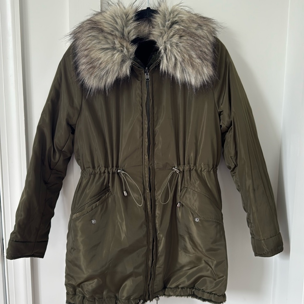 Adrienne Landau Green Reversible Anorak Jacket Size XS